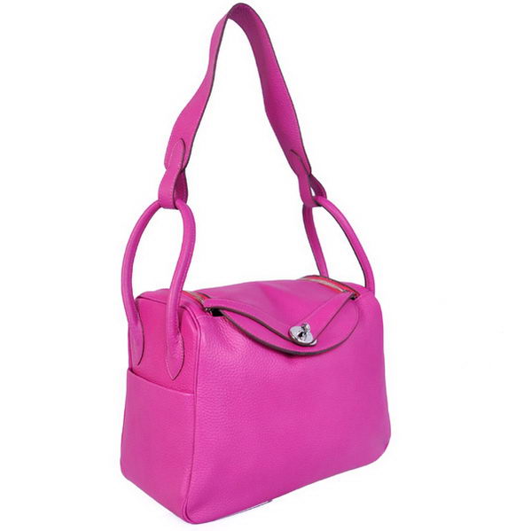 High Quality Replica Hermes Lindy 30CM Havanne Handbags Fuchsia Clemence Leather Silver - Click Image to Close